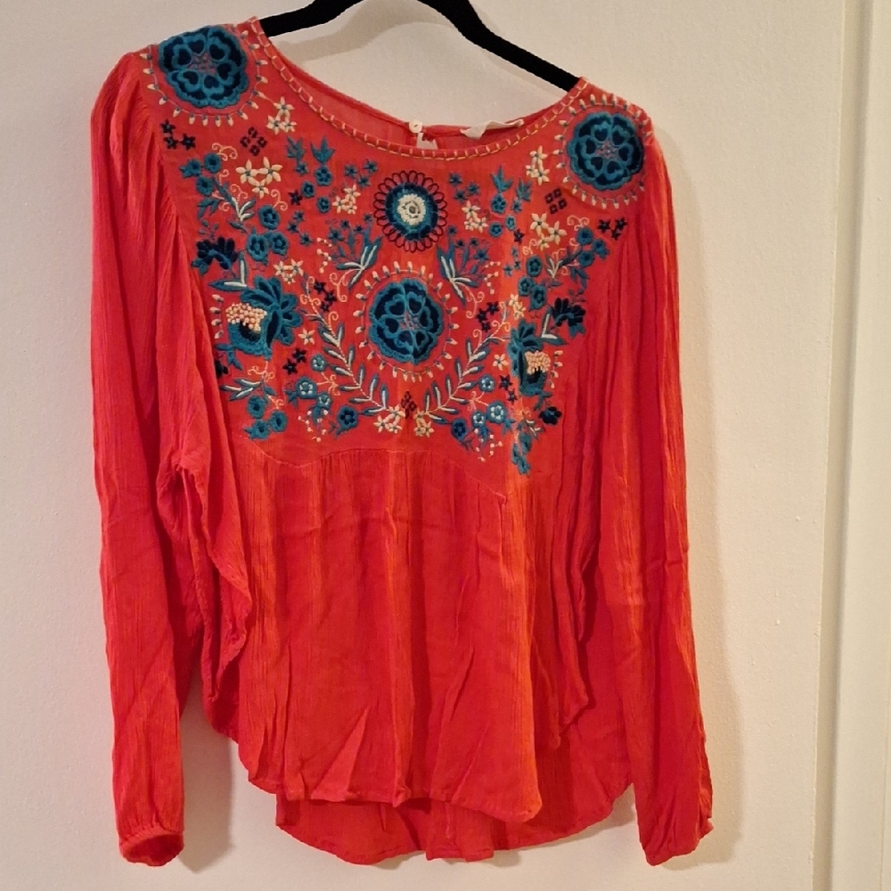 Altar'd State Orange Embellished Relaxed Blouse